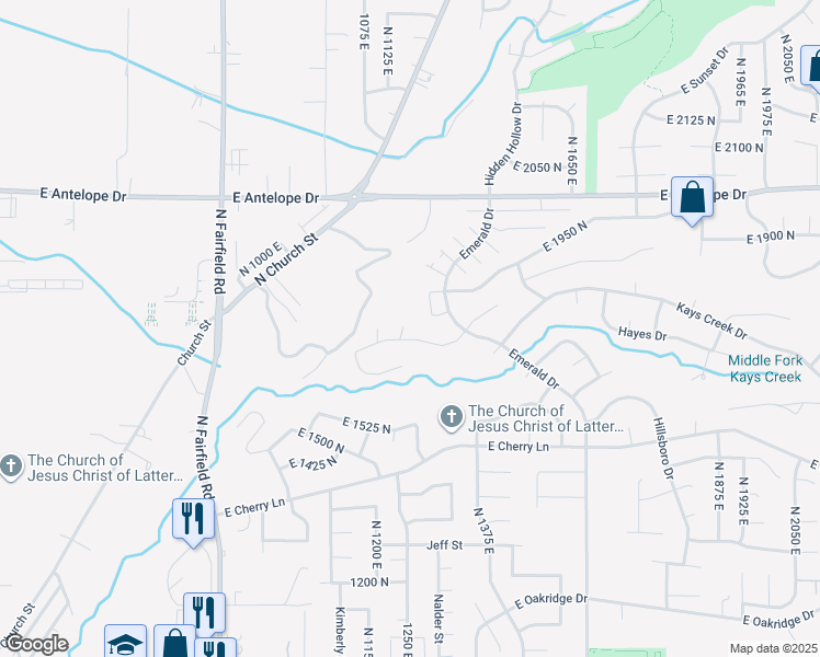 map of restaurants, bars, coffee shops, grocery stores, and more near 1252 East Larkspur Way in Layton