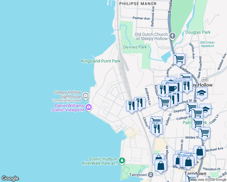 map of restaurants, bars, coffee shops, grocery stores, and more near 320 Horseman Boulevard in Sleepy Hollow
