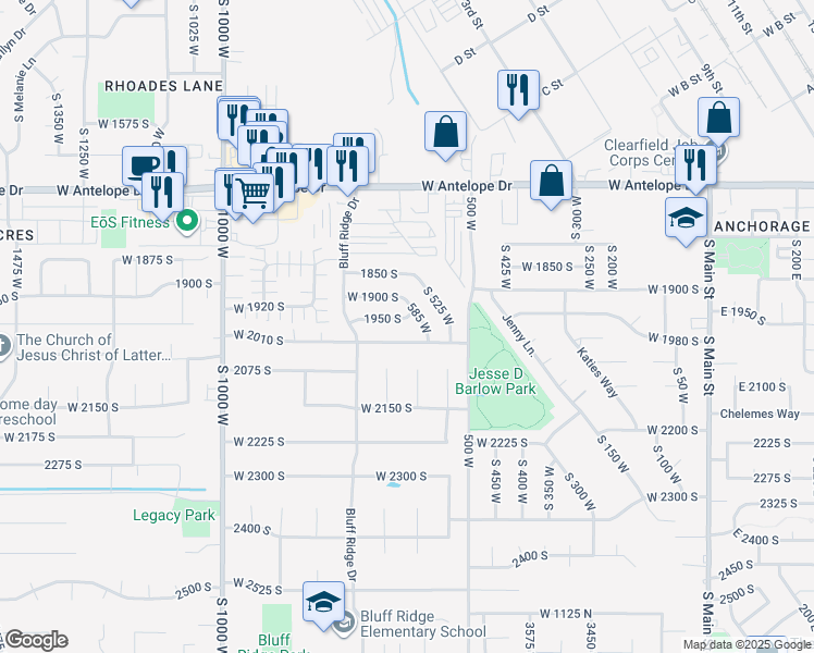 map of restaurants, bars, coffee shops, grocery stores, and more near 621 1950 South in Syracuse