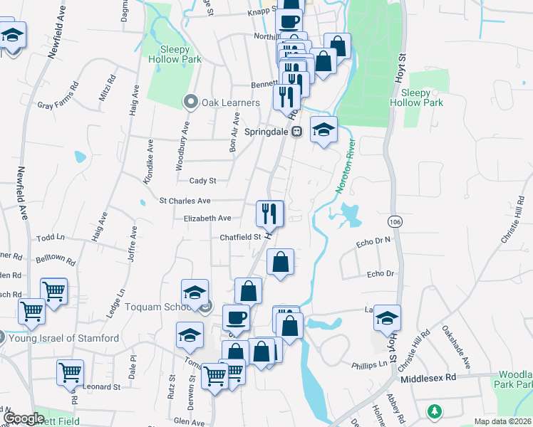 map of restaurants, bars, coffee shops, grocery stores, and more near 760 Hope Street in Stamford
