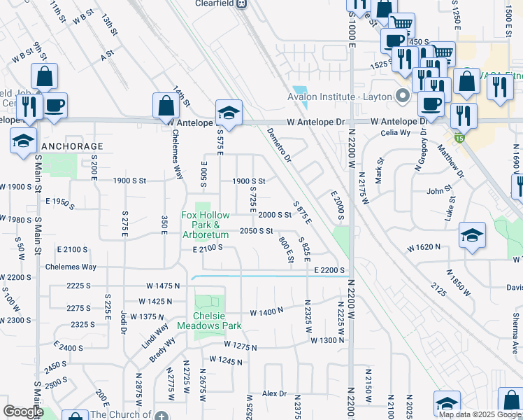 map of restaurants, bars, coffee shops, grocery stores, and more near 745 East 2000 South in Clearfield