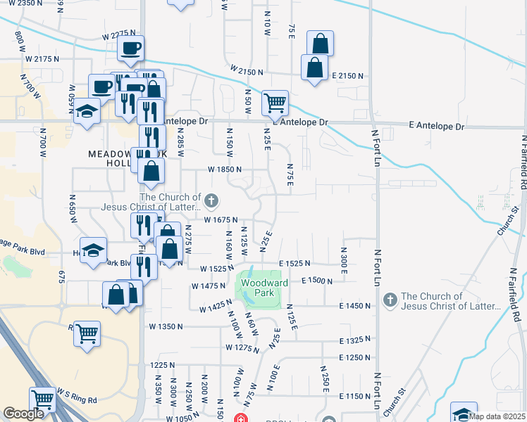 map of restaurants, bars, coffee shops, grocery stores, and more near 1732 North Arnold Drive West in Layton