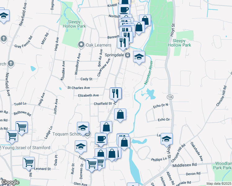 map of restaurants, bars, coffee shops, grocery stores, and more near 760 Hope St in Stamford