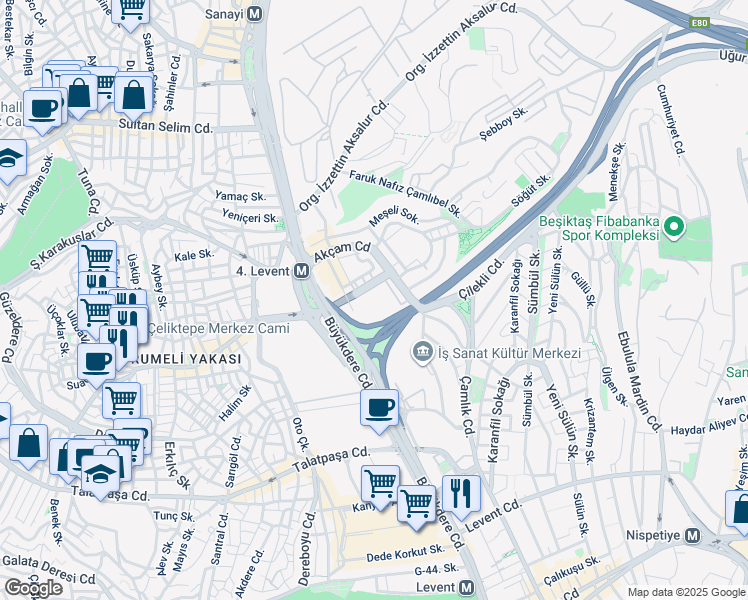 map of restaurants, bars, coffee shops, grocery stores, and more near in Beşiktaş