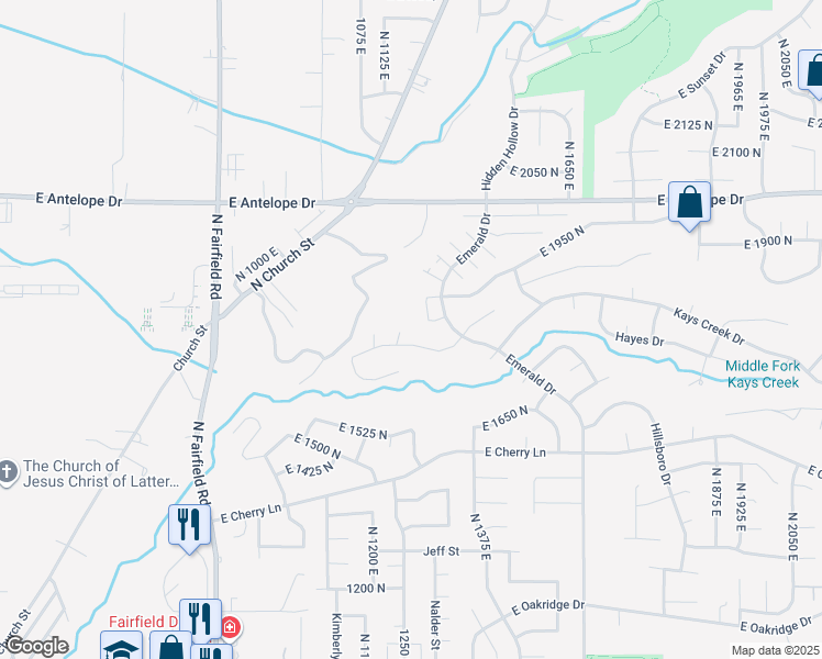 map of restaurants, bars, coffee shops, grocery stores, and more near 1266 East Larkspur Way in Layton