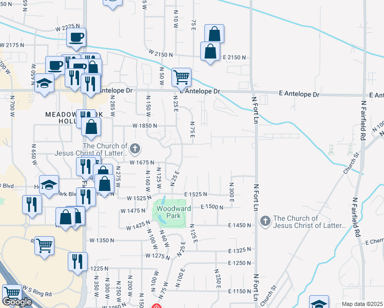 map of restaurants, bars, coffee shops, grocery stores, and more near 63 1720 North in Layton