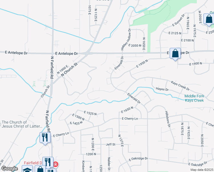 map of restaurants, bars, coffee shops, grocery stores, and more near 1308 East Larkspur Way in Layton