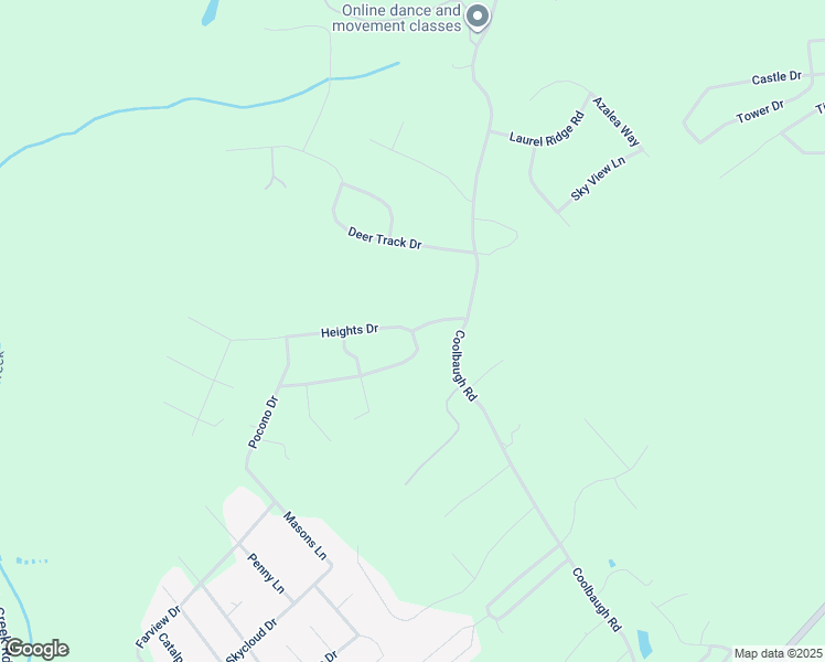 map of restaurants, bars, coffee shops, grocery stores, and more near 54 Mountain Top Road in East Stroudsburg