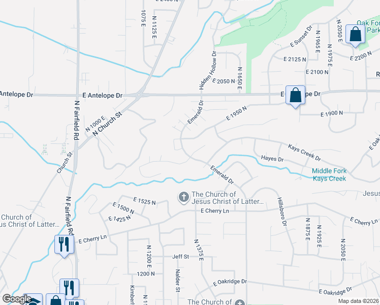 map of restaurants, bars, coffee shops, grocery stores, and more near 1379 East Hollyhock Court in Layton