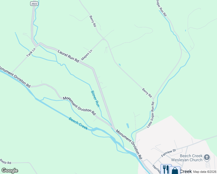 map of restaurants, bars, coffee shops, grocery stores, and more near 154 Laurel Run Road in Beech Creek