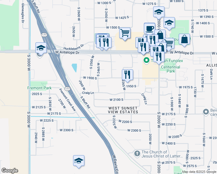 map of restaurants, bars, coffee shops, grocery stores, and more near 2413 1965 South Circle in Syracuse