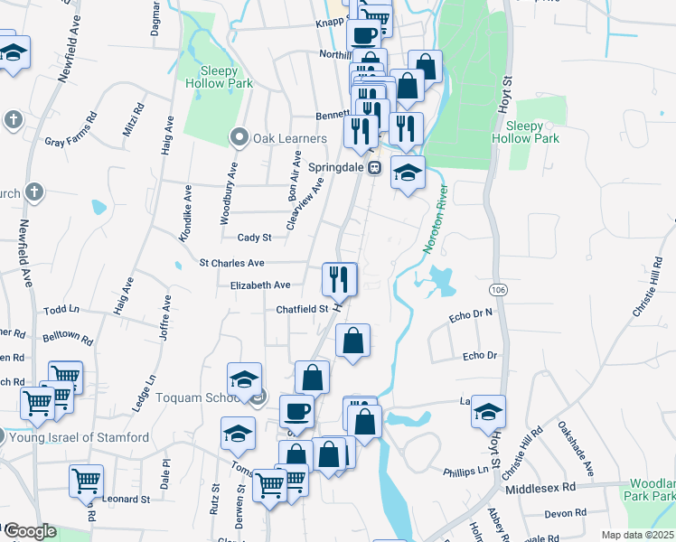 map of restaurants, bars, coffee shops, grocery stores, and more near 760 Hope Street in Stamford