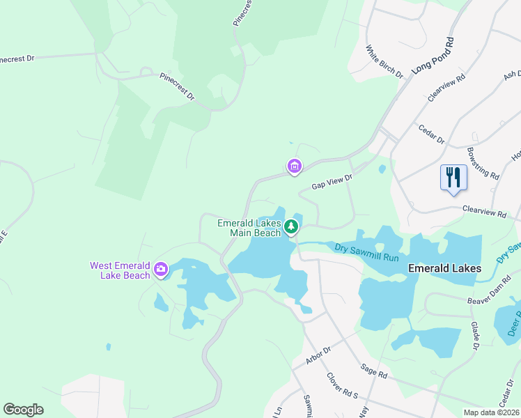 map of restaurants, bars, coffee shops, grocery stores, and more near 109 Long Pond Road in Long Pond