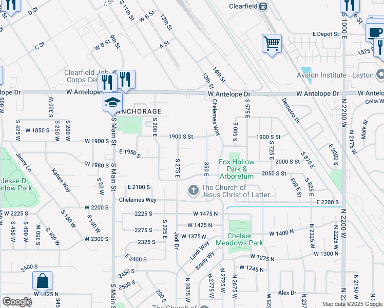 map of restaurants, bars, coffee shops, grocery stores, and more near 308 E 1925 S in Clearfield