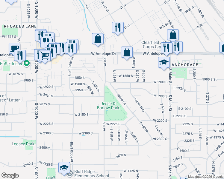 map of restaurants, bars, coffee shops, grocery stores, and more near 1959 Jenny Lane in Clearfield