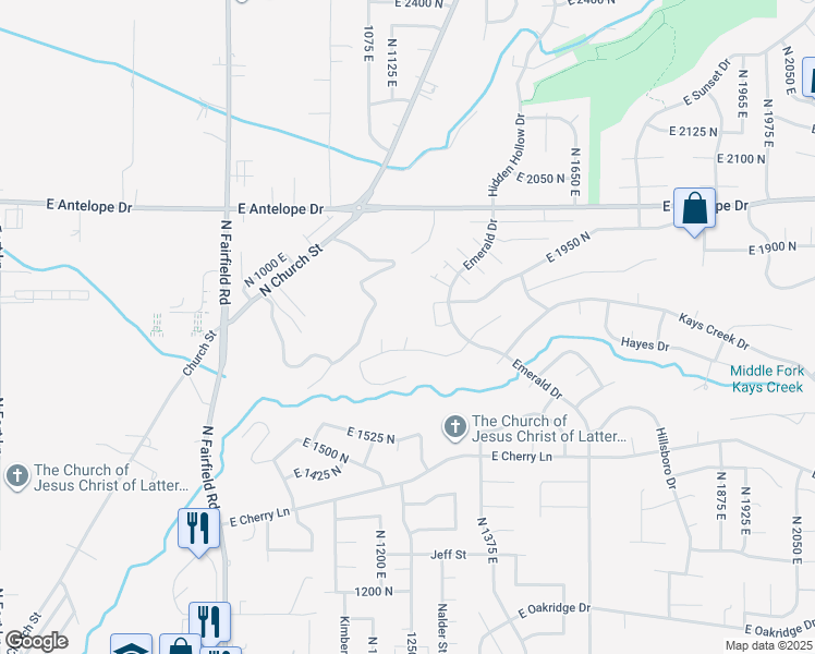 map of restaurants, bars, coffee shops, grocery stores, and more near 1251 East Larkspur Way in Layton