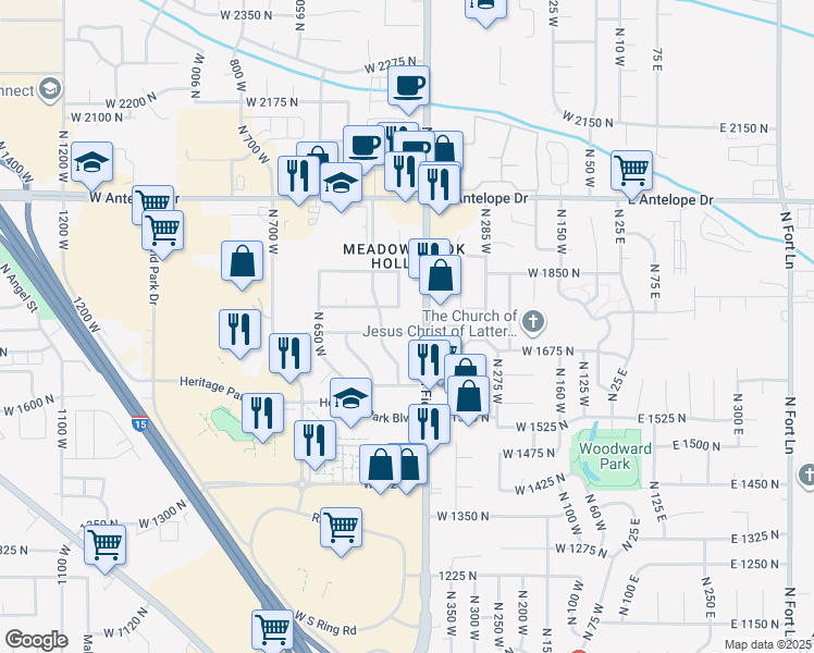 map of restaurants, bars, coffee shops, grocery stores, and more near 398 Paul Avenue in Layton