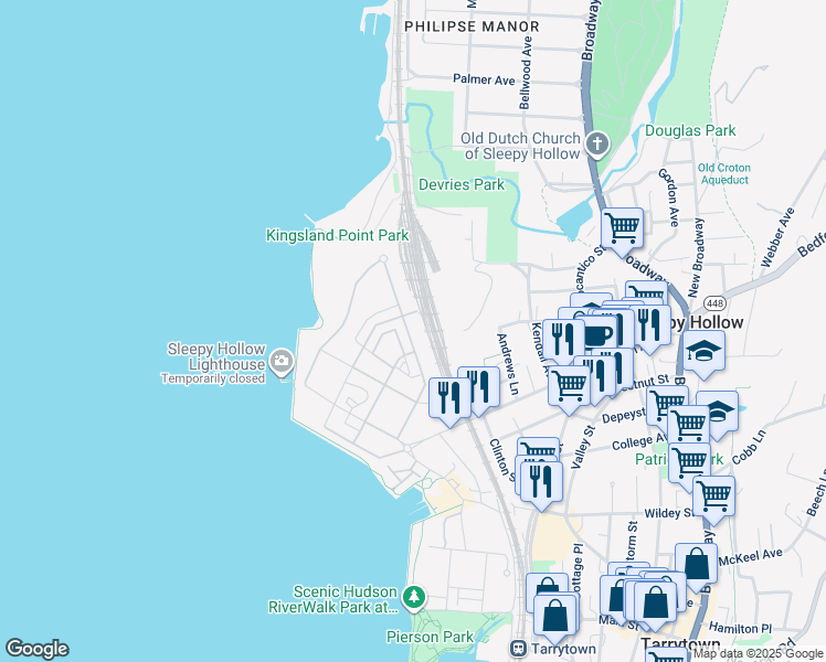 map of restaurants, bars, coffee shops, grocery stores, and more near 202 Legend Drive in Sleepy Hollow