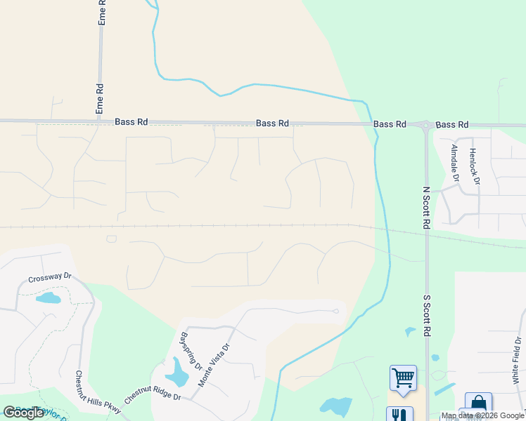 map of restaurants, bars, coffee shops, grocery stores, and more near 10519 Bass Road in Fort Wayne