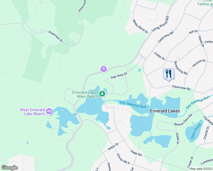 map of restaurants, bars, coffee shops, grocery stores, and more near 188 Gap View Drive in Long Pond