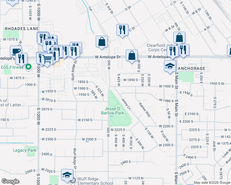 map of restaurants, bars, coffee shops, grocery stores, and more near 1959 Jenny Lane in Clearfield