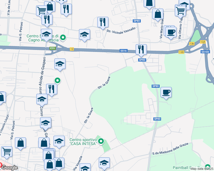 map of restaurants, bars, coffee shops, grocery stores, and more near 16 Strada la Grava in Bari