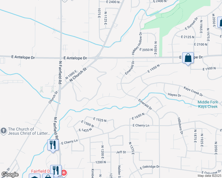 map of restaurants, bars, coffee shops, grocery stores, and more near 1261 East Larkspur Way in Layton
