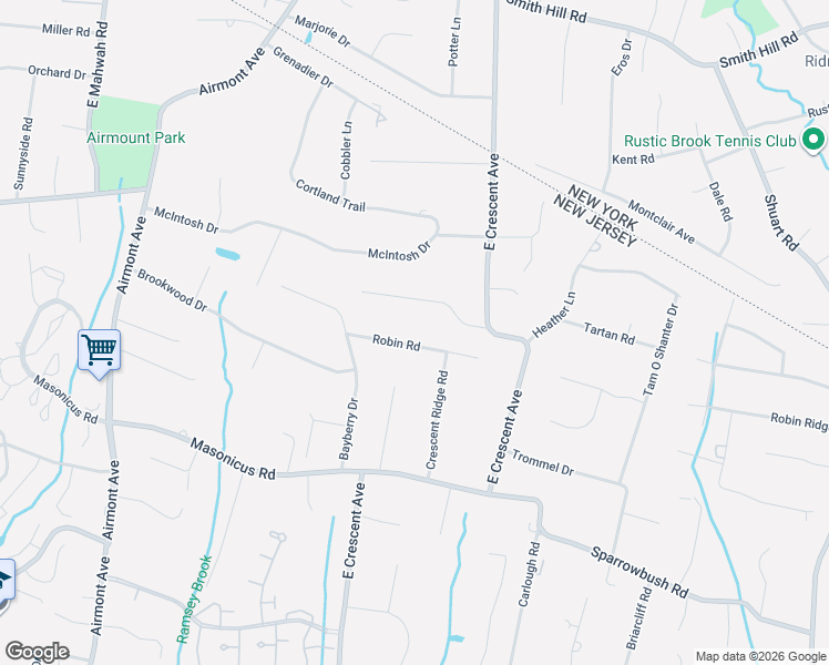 map of restaurants, bars, coffee shops, grocery stores, and more near 26 Robin Road in Mahwah
