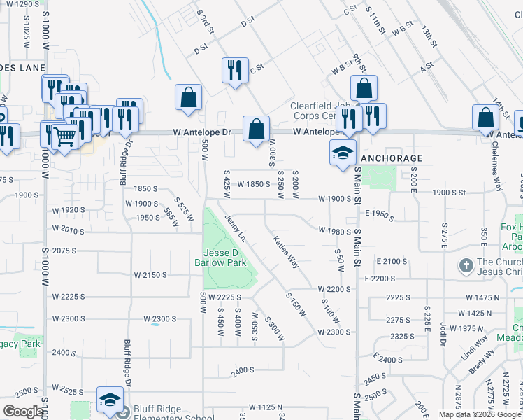 map of restaurants, bars, coffee shops, grocery stores, and more near 1987 Katies Way in Clearfield