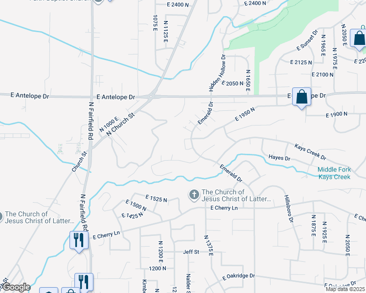 map of restaurants, bars, coffee shops, grocery stores, and more near 1305 East Larkspur Way in Layton