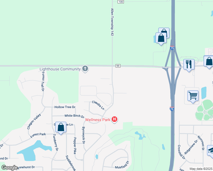 map of restaurants, bars, coffee shops, grocery stores, and more near 1001 Heartland Court in Findlay