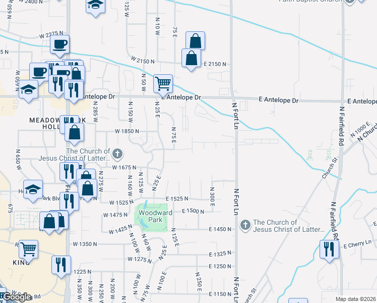 map of restaurants, bars, coffee shops, grocery stores, and more near 1761 North 175 East in Layton