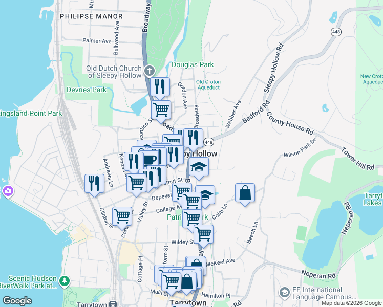 map of restaurants, bars, coffee shops, grocery stores, and more near in Sleepy Hollow