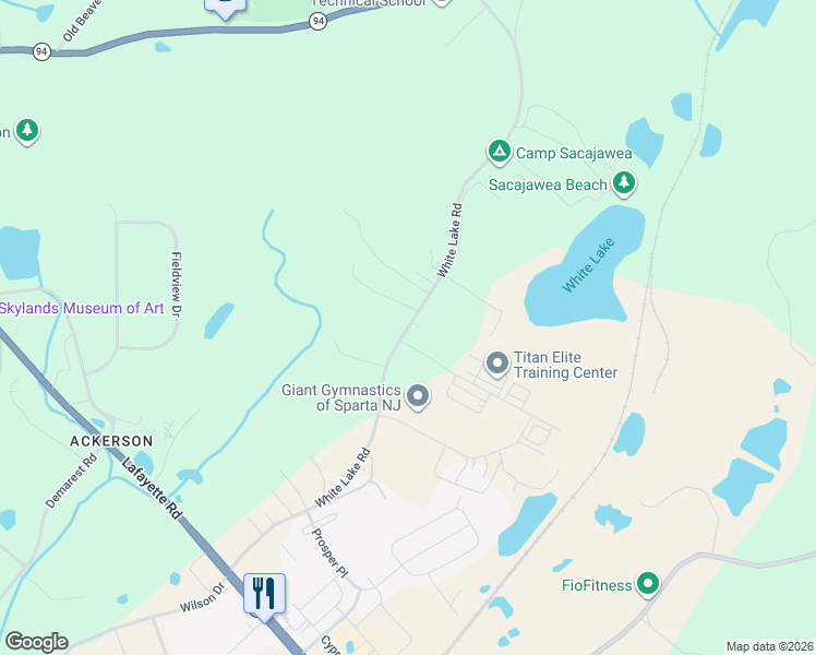 map of restaurants, bars, coffee shops, grocery stores, and more near 2 Aaron Way in Sparta