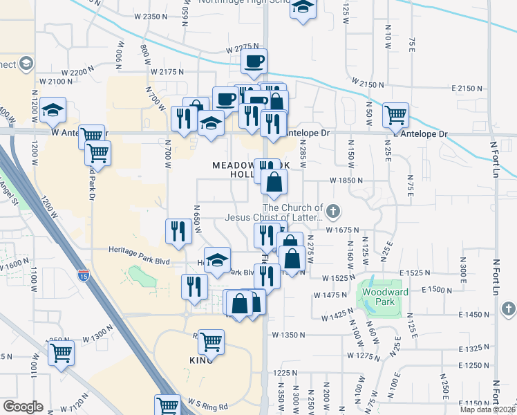 map of restaurants, bars, coffee shops, grocery stores, and more near in Layton