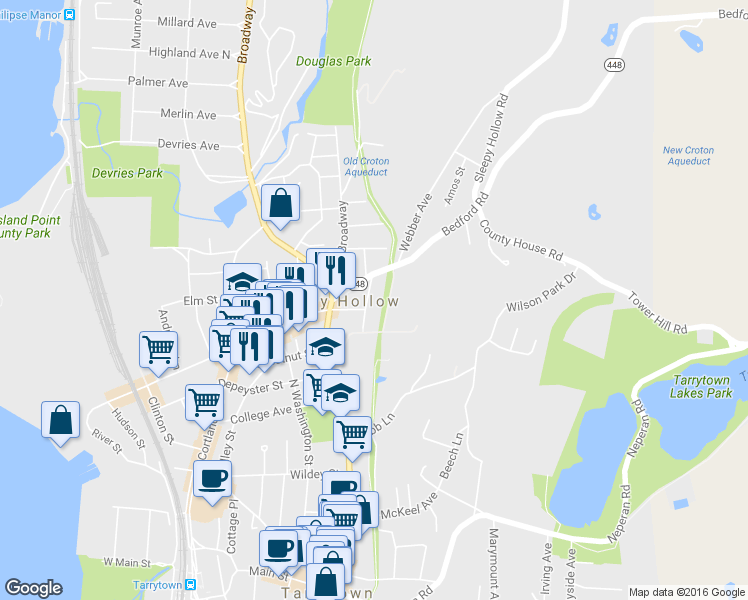 map of restaurants, bars, coffee shops, grocery stores, and more near 28 Hudson Terrace in Sleepy Hollow