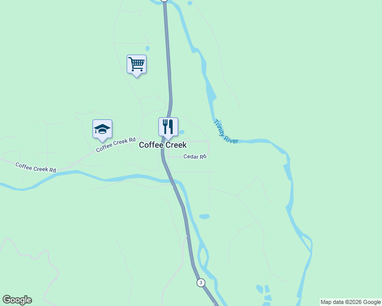 map of restaurants, bars, coffee shops, grocery stores, and more near 10-180 Cedar Road in Trinity Center