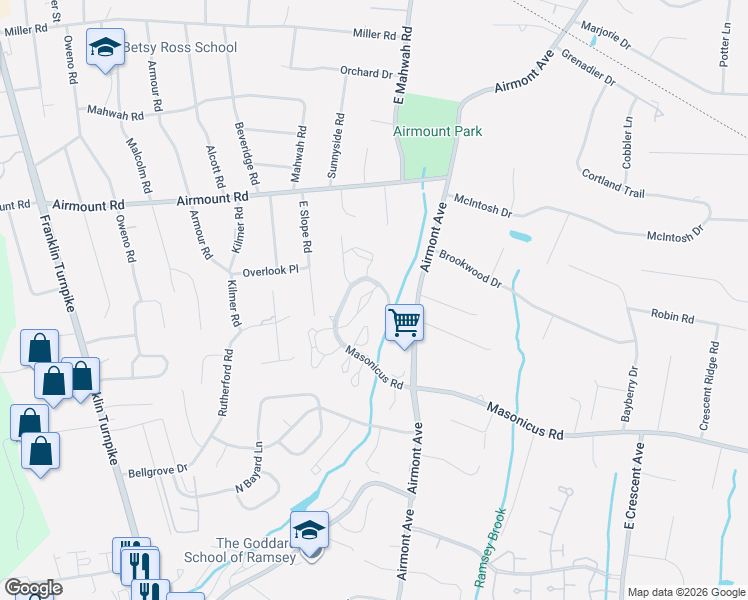 map of restaurants, bars, coffee shops, grocery stores, and more near 1362 Oxford Street in Mahwah