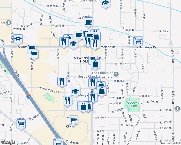map of restaurants, bars, coffee shops, grocery stores, and more near in Layton