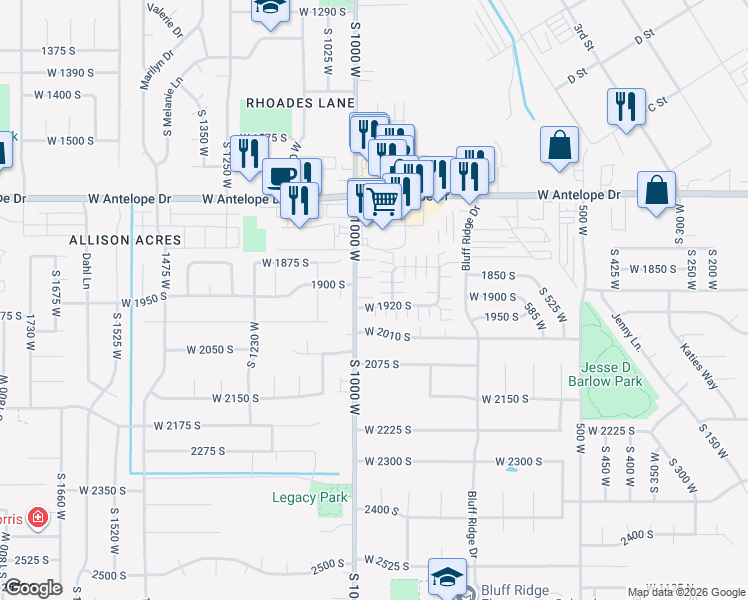 map of restaurants, bars, coffee shops, grocery stores, and more near 961 1910 South in Syracuse