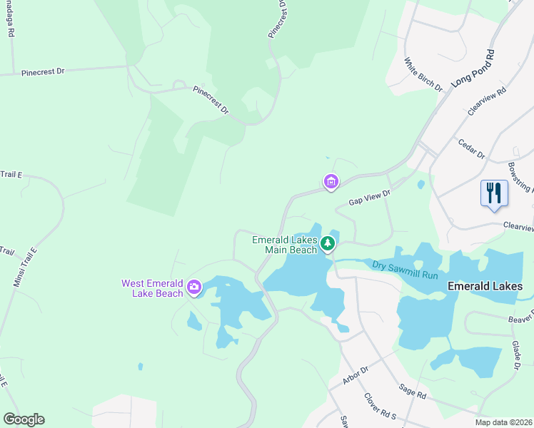map of restaurants, bars, coffee shops, grocery stores, and more near 2557 Long Pond Road in Long Pond