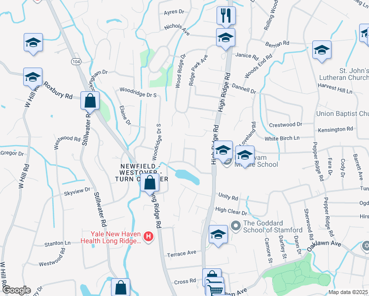 map of restaurants, bars, coffee shops, grocery stores, and more near 60 Stone Wall Drive in Stamford