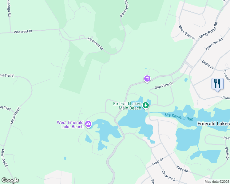 map of restaurants, bars, coffee shops, grocery stores, and more near 2557 Long Pond Road in Long Pond