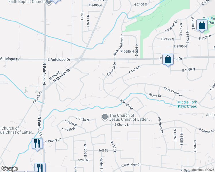 map of restaurants, bars, coffee shops, grocery stores, and more near 1364 East Beechwood Drive in Layton