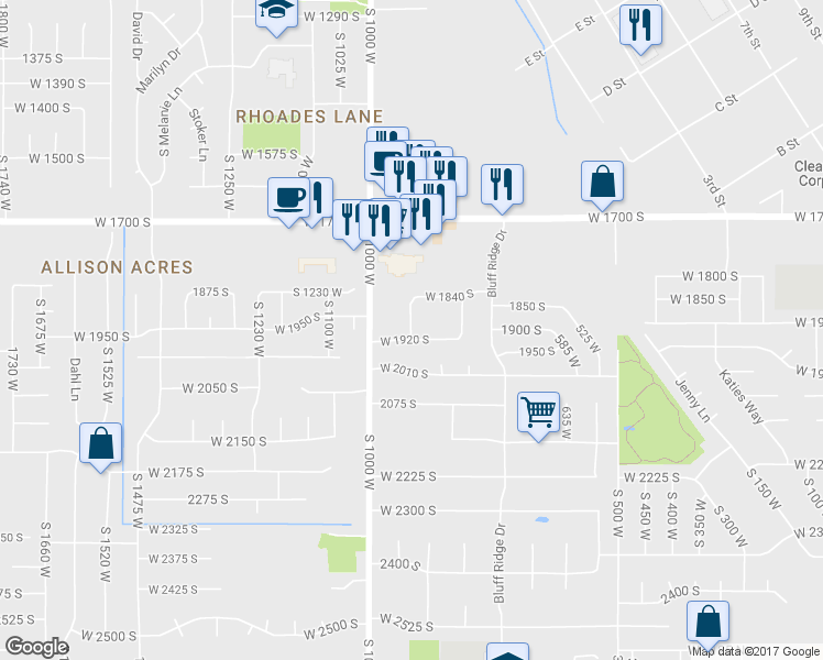 map of restaurants, bars, coffee shops, grocery stores, and more near 1889 South 910 West in Syracuse
