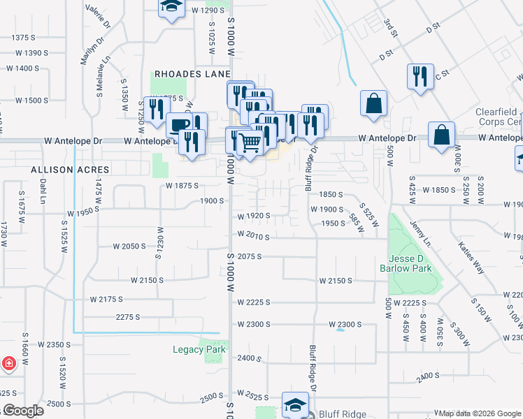 map of restaurants, bars, coffee shops, grocery stores, and more near 1911 South 910 West in Syracuse