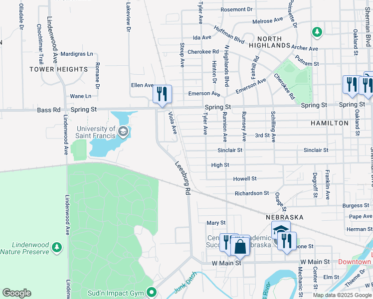 map of restaurants, bars, coffee shops, grocery stores, and more near 2106 Lansing Avenue in Fort Wayne