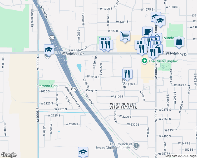 map of restaurants, bars, coffee shops, grocery stores, and more near 1918 South 2465 West in Syracuse