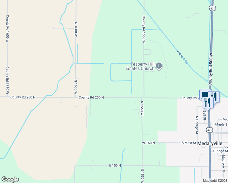 map of restaurants, bars, coffee shops, grocery stores, and more near 15706 West 200 North in Medaryville