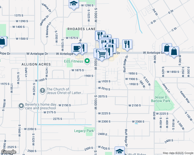 map of restaurants, bars, coffee shops, grocery stores, and more near 992 1910 South in Syracuse